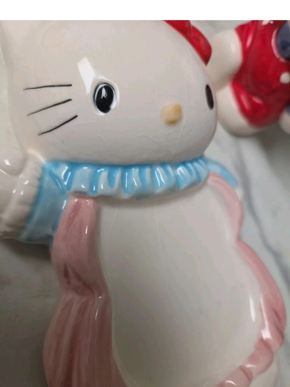 Vtg. Hello Kitty Ceramic 3-Piece Bath Set in White and Red w Pink Blue Accents